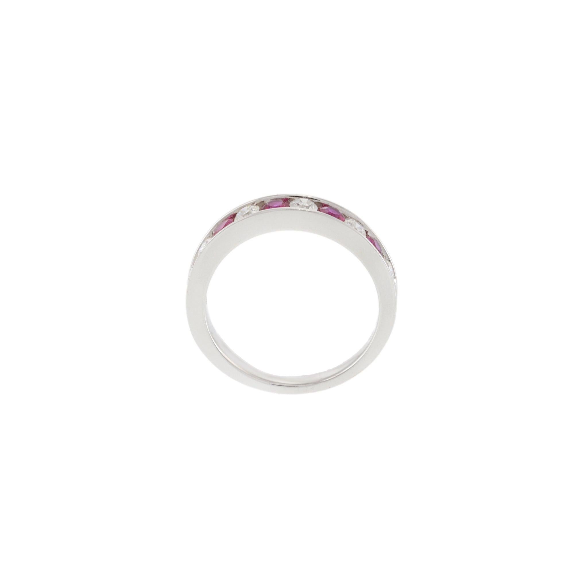 18KT White Gold Channel Set Diamond and Ruby Ring