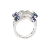 18KT White Gold Diamond and Blue Sapphire Crossover Ring