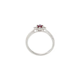 14KT White Gold Round Cut Diamond and Ruby Center Starburst Ring
