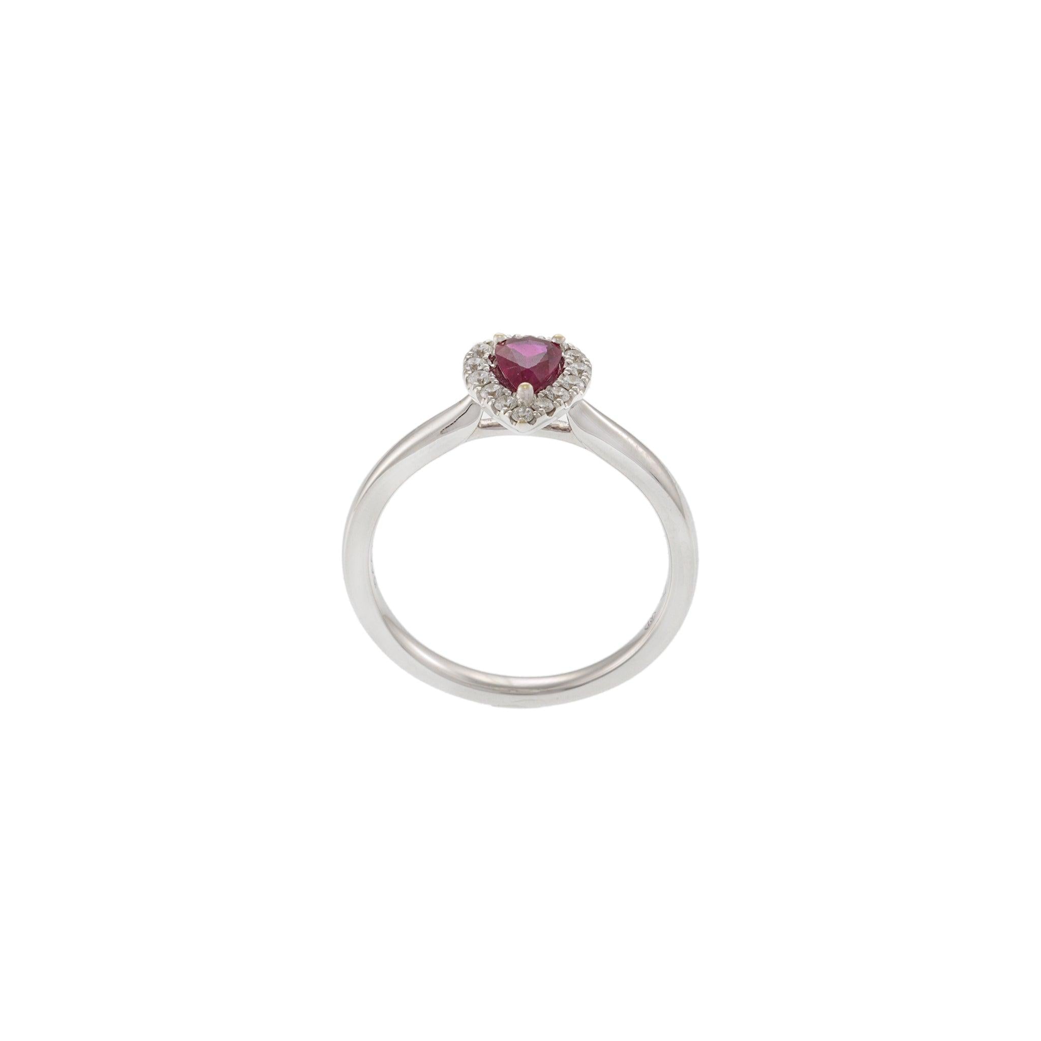 18KT White Gold Pear Ruby and Diamond Halo Ring