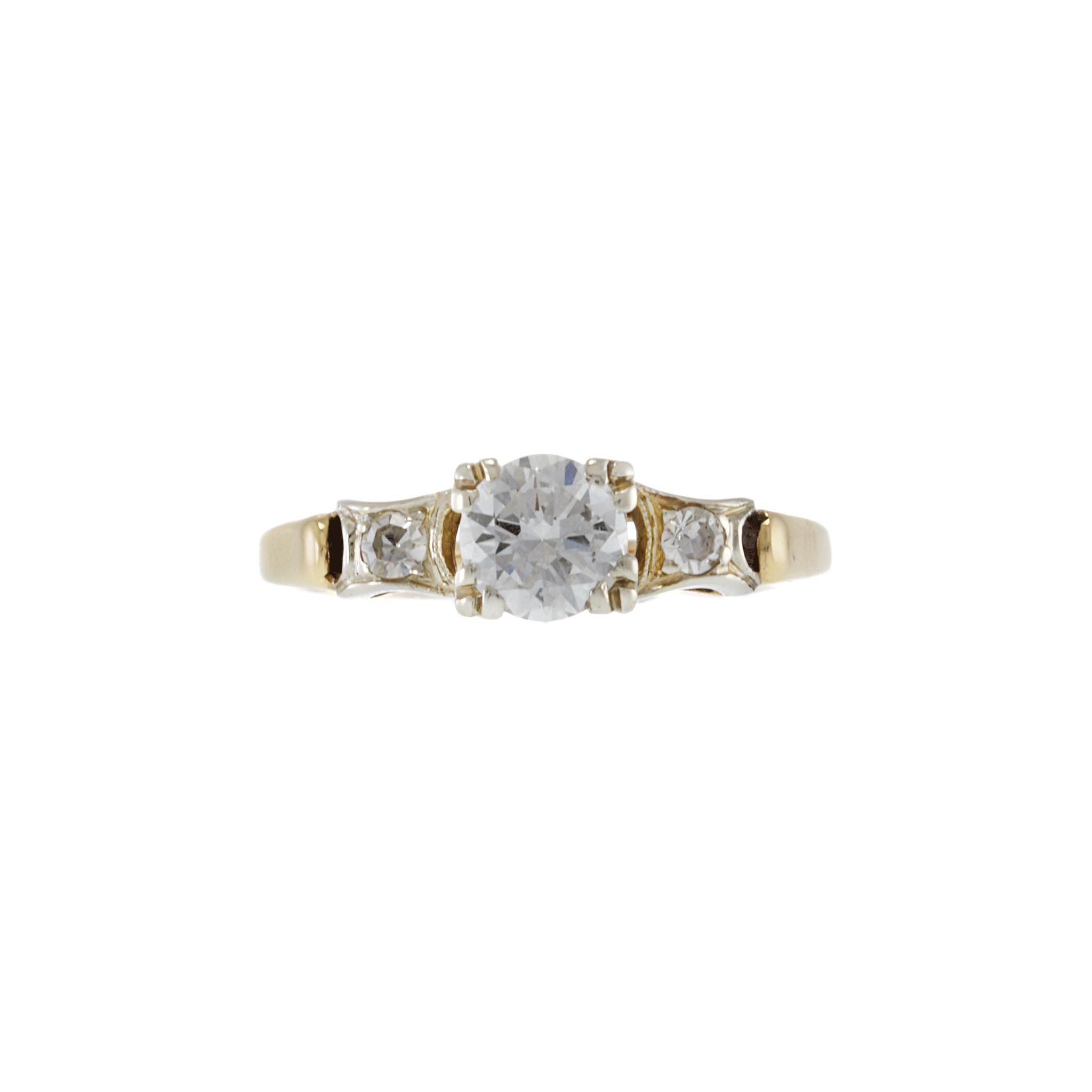 Art Deco 14KT Two-Tone Gold Old European Cut Three Stone Diamond Ring