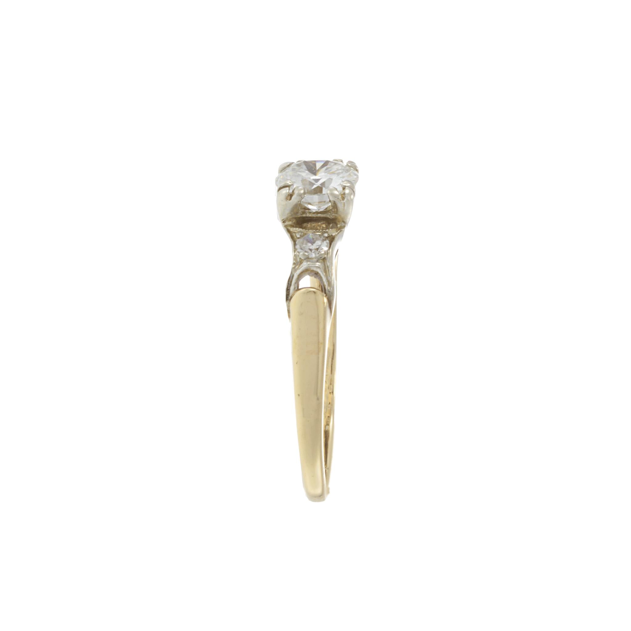 Art Deco 14KT Two-Tone Gold Old European Cut Three Stone Diamond Ring