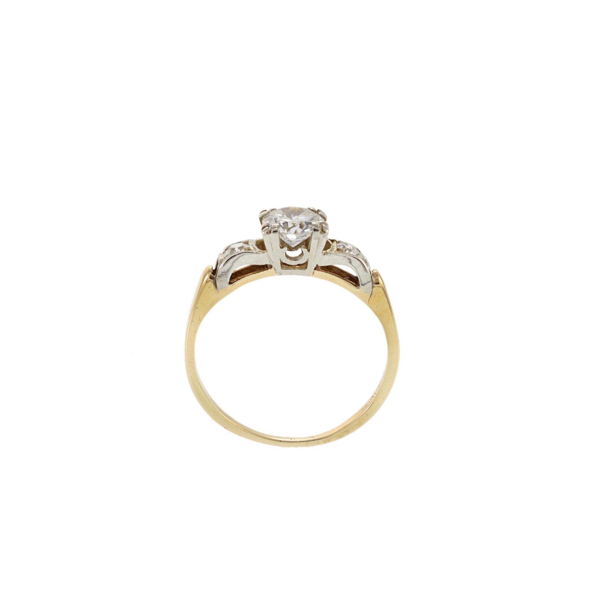 Art Deco 14KT Two-Tone Gold Old European Cut Three Stone Diamond Ring