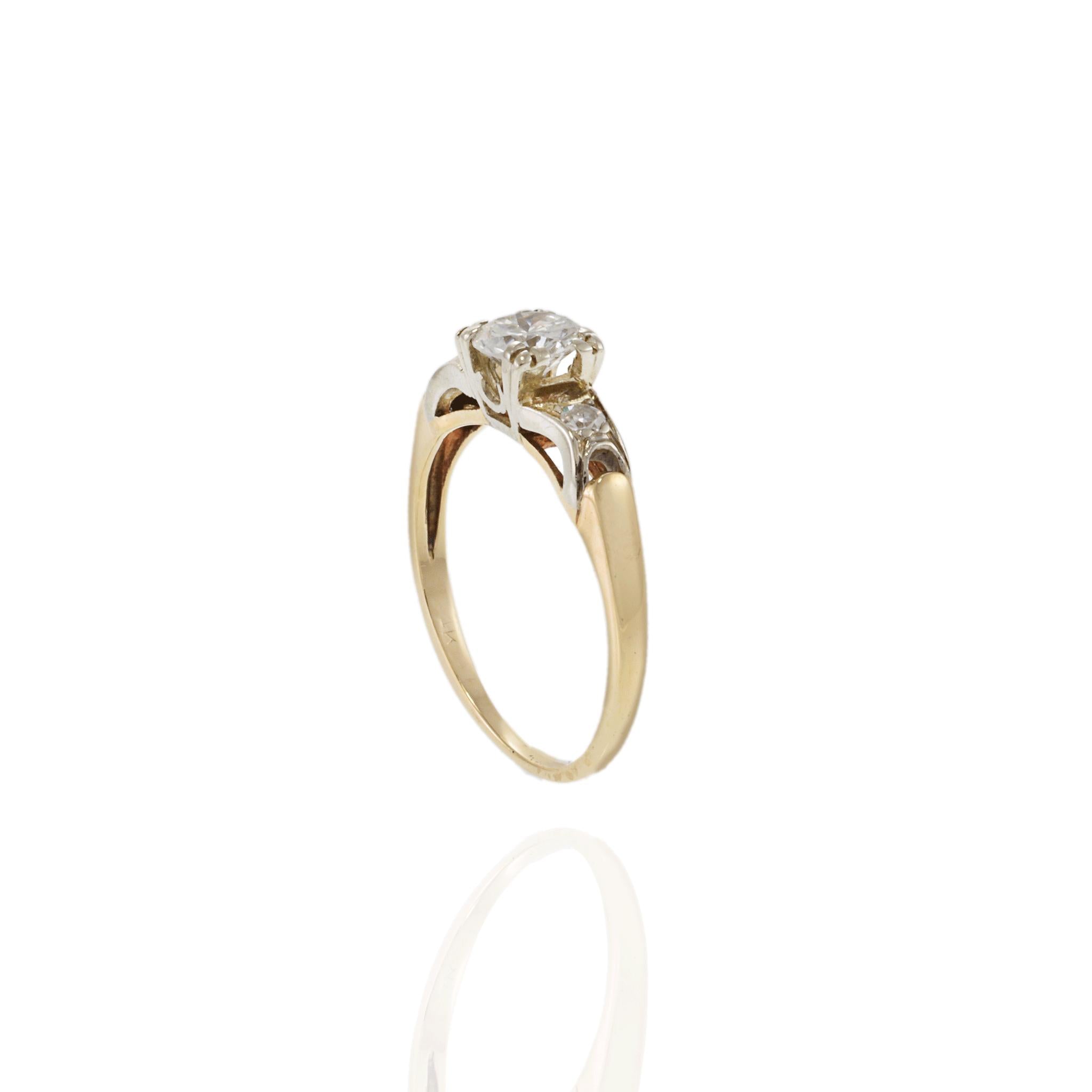 Art Deco 14KT Two-Tone Gold Old European Cut Three Stone Diamond Ring