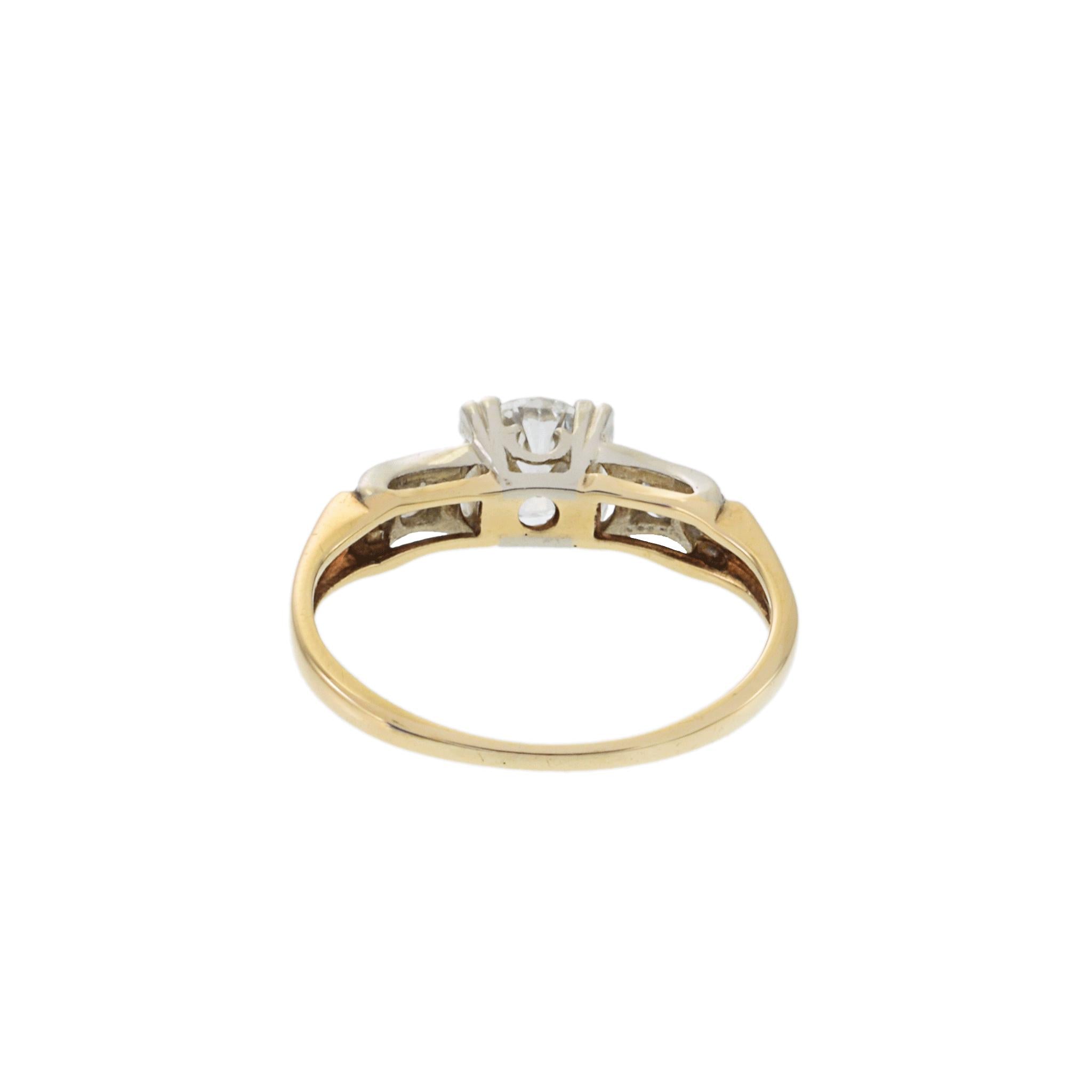 Art Deco 14KT Two-Tone Gold Old European Cut Three Stone Diamond Ring