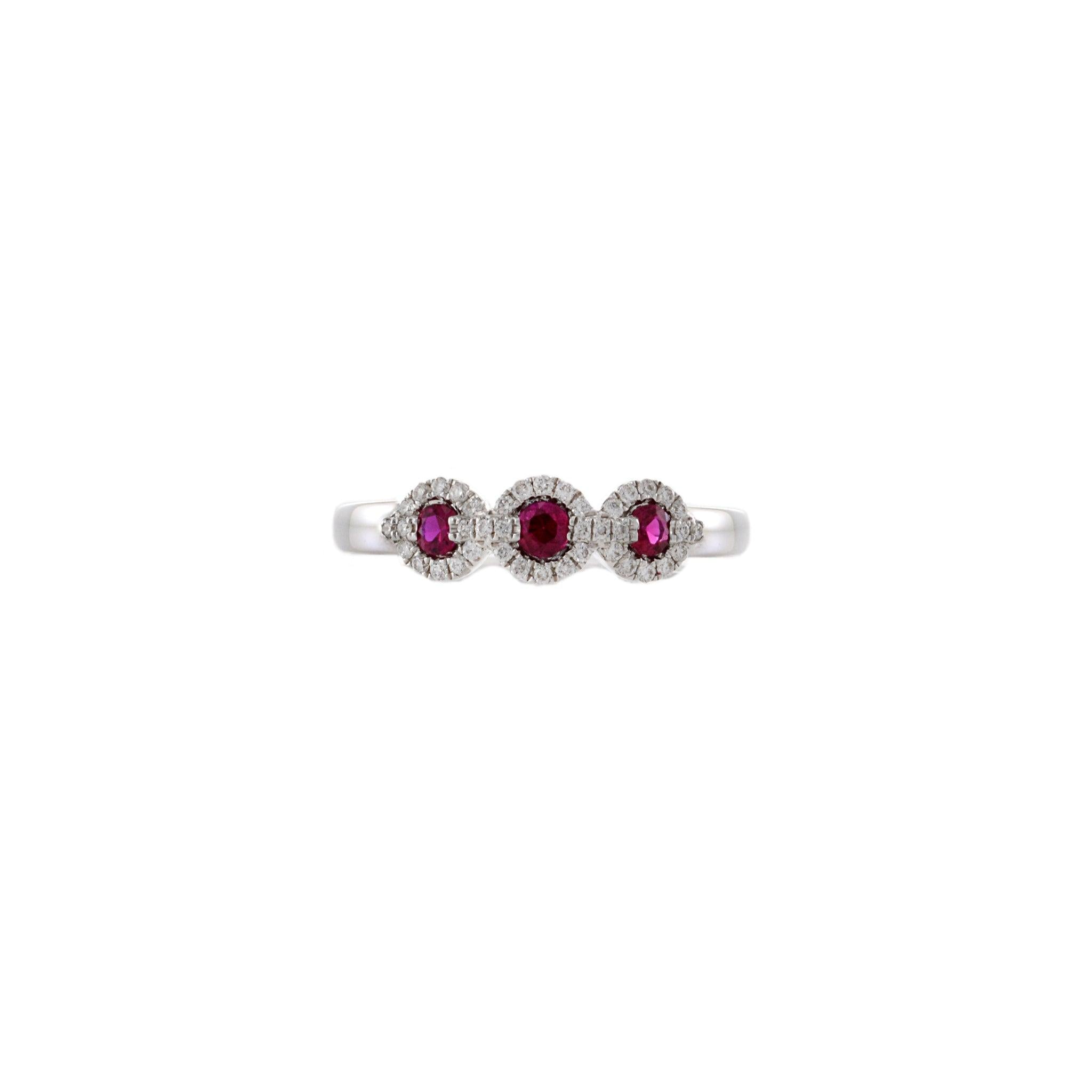 18KT White Gold Ruby and Diamond Triple Loop Ring