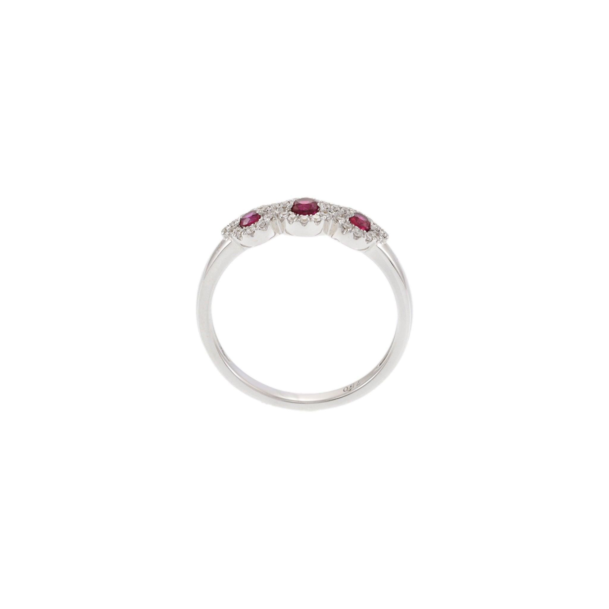 18KT White Gold Ruby and Diamond Triple Loop Ring