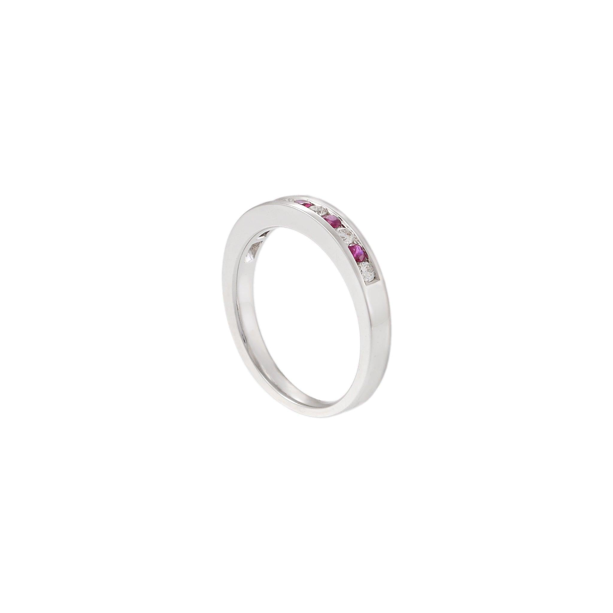 18KT White Gold Diamond and Ruby Chanel Set Ring