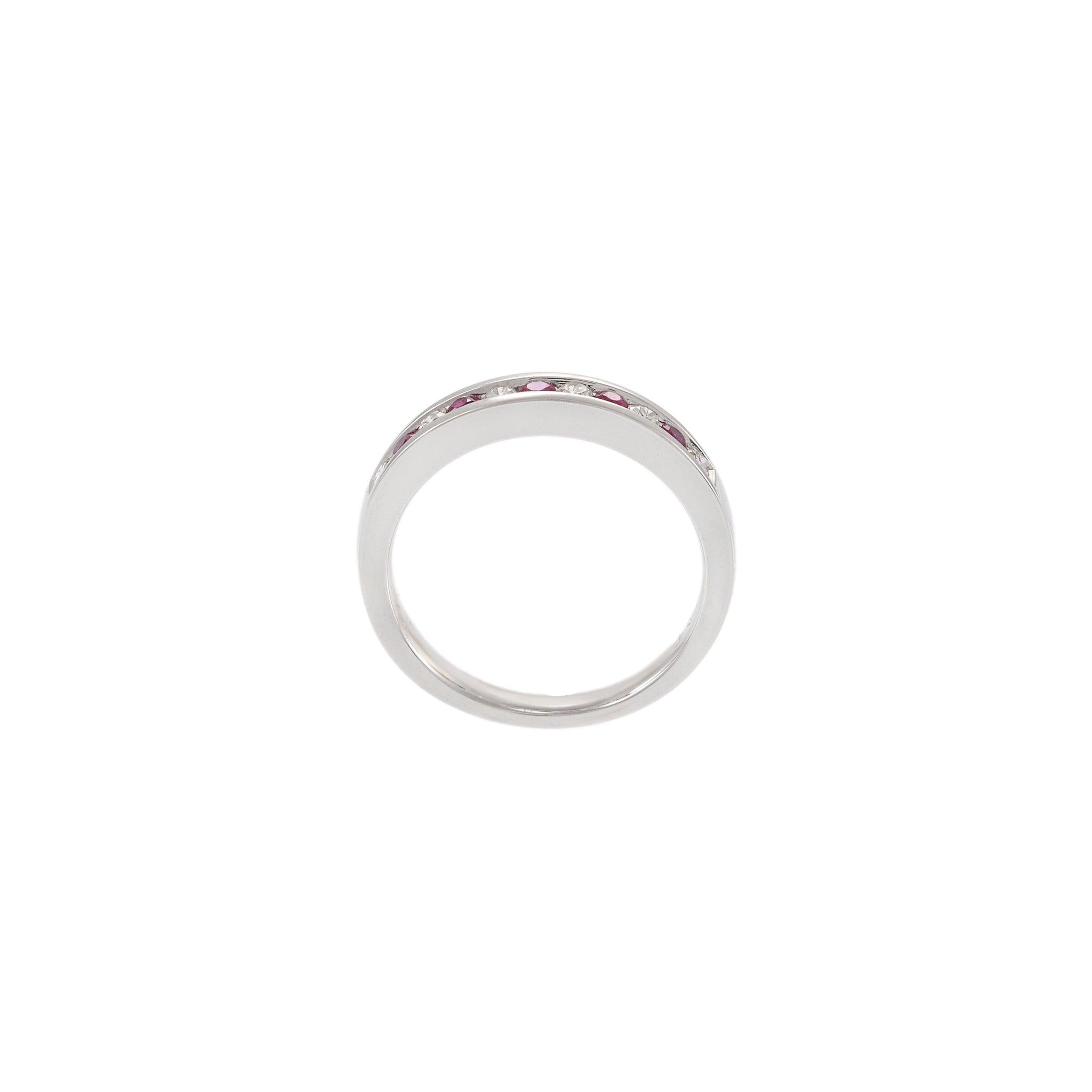 18KT White Gold Diamond and Ruby Chanel Set Ring