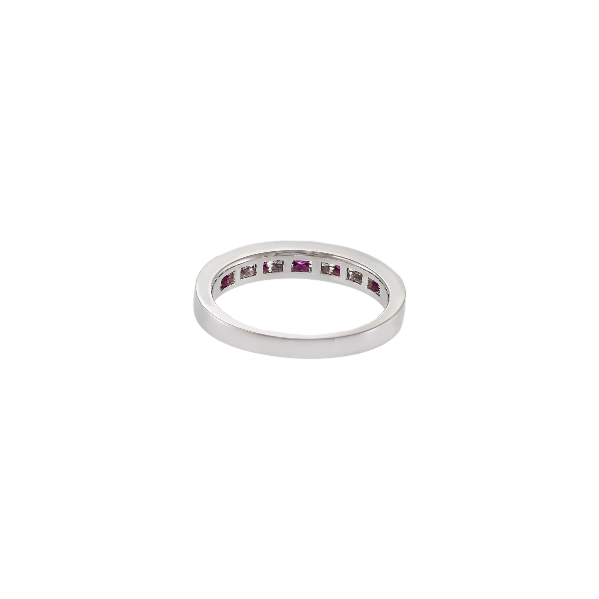 18KT White Gold Diamond and Ruby Chanel Set Ring