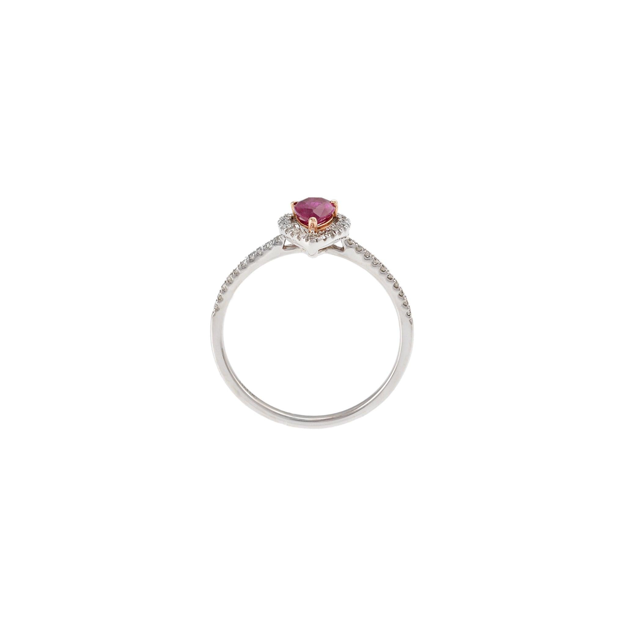 14KT White Gold Pear Shape Ruby and Diamond Halo Ring