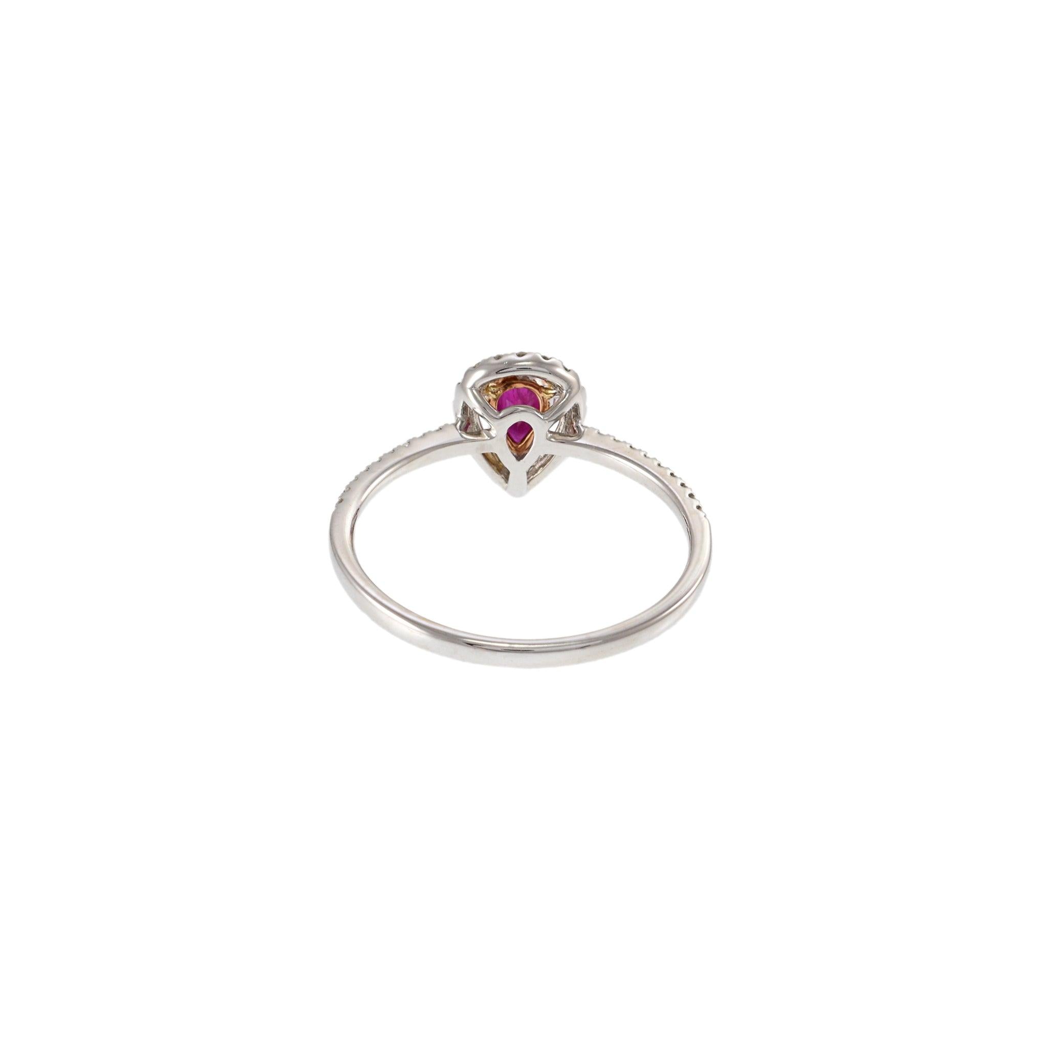 14KT White Gold Pear Shape Ruby and Diamond Halo Ring