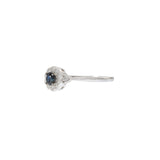 14KT White Gold Round Cut Diamond and Sapphire Flower Ring