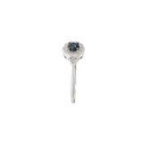 14KT White Gold Round Cut Diamond and Sapphire Flower Ring