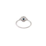 14KT White Gold Round Cut Diamond and Sapphire Flower Ring