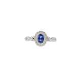 14KT White Gold Vintage-Inspired Oval Sapphire and Diamond Ring