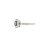 14KT White Gold Vintage-Inspired Oval Sapphire and Diamond Ring