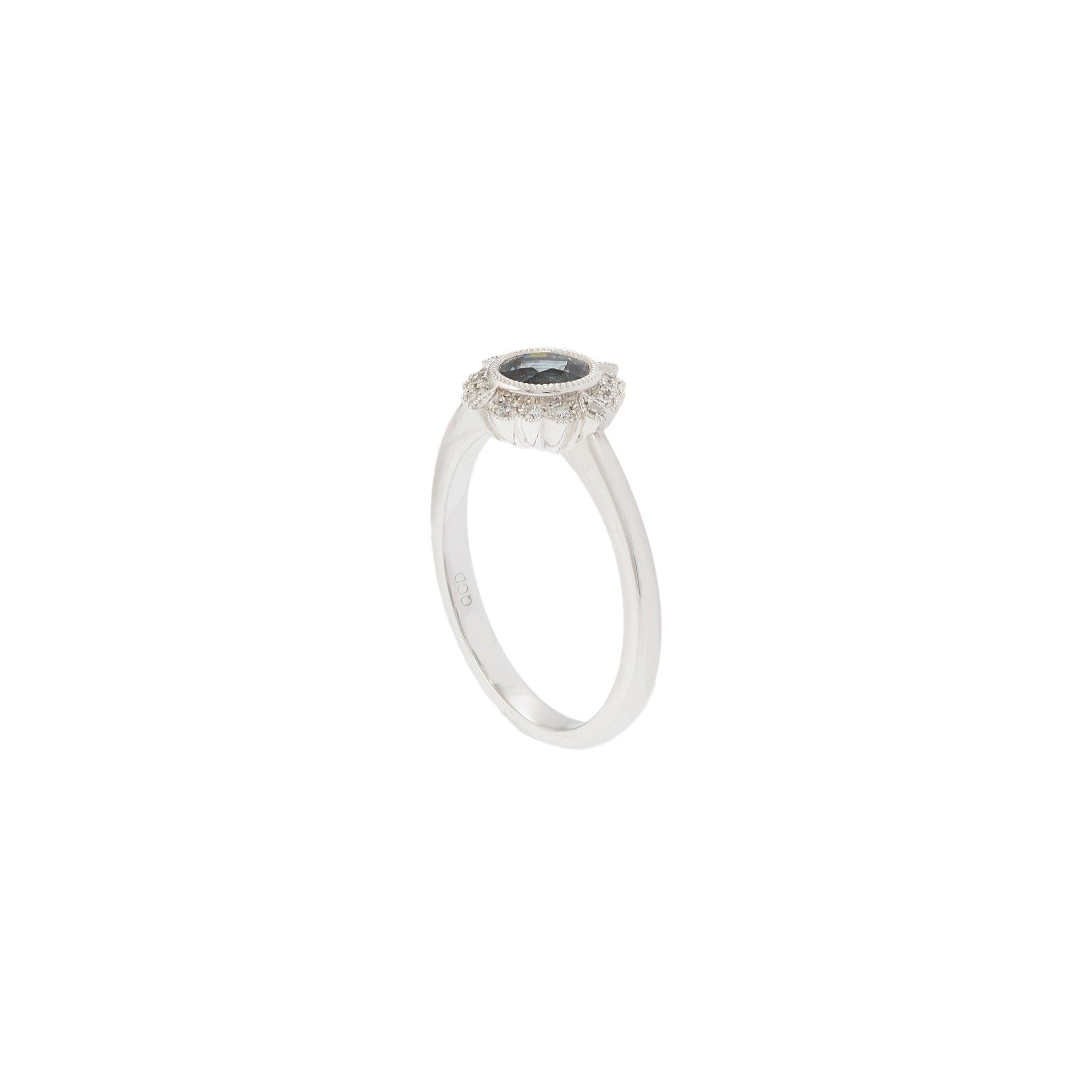 14KT White Gold Round Sapphire and Diamond Halo Ring