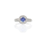 14KT White Gold Tanzanite and Diamond Halo Ring