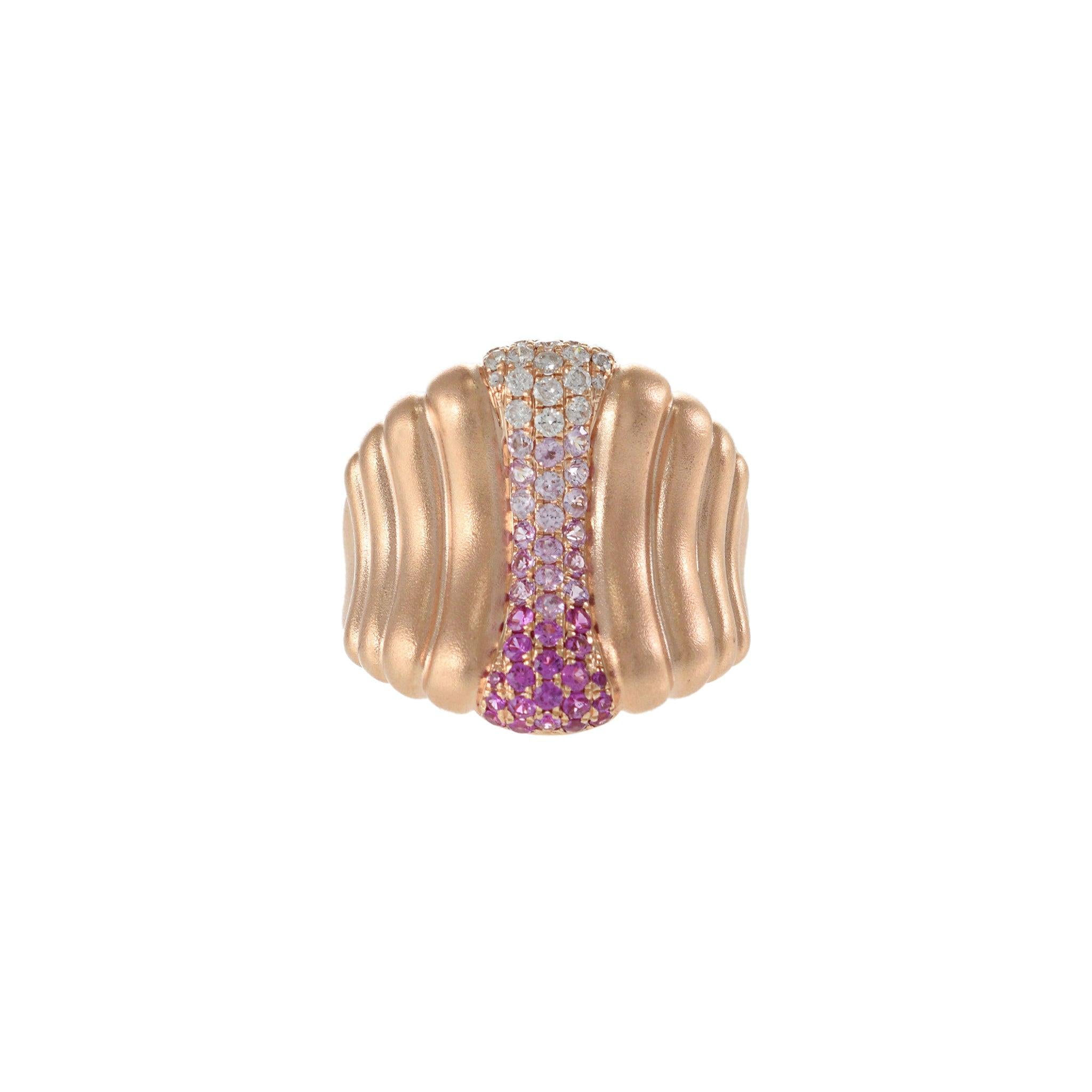 14KT Rose Gold Cigar Band Ring with Pink Sapphires and Diamonds