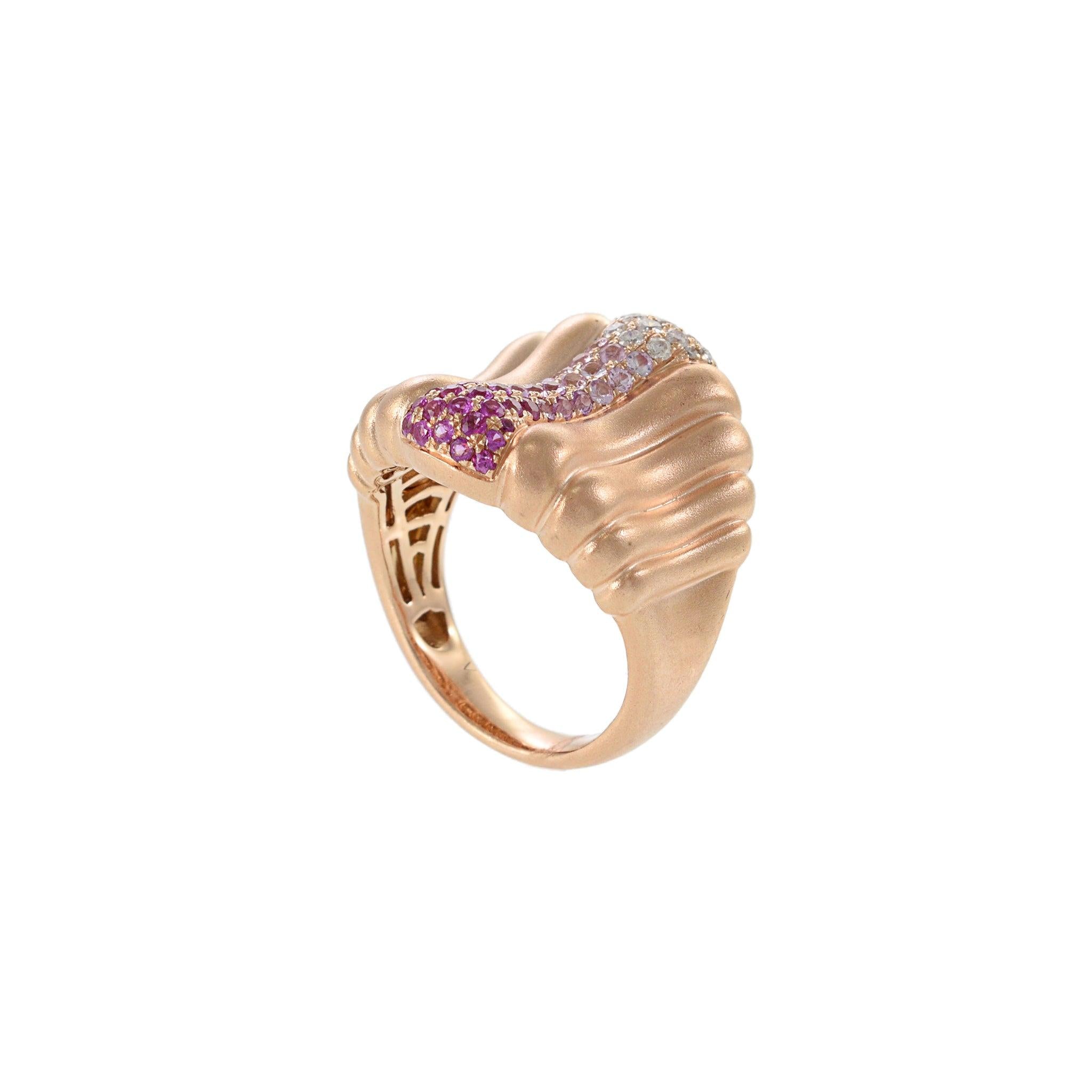 14KT Rose Gold Cigar Band Ring with Pink Sapphires and Diamonds