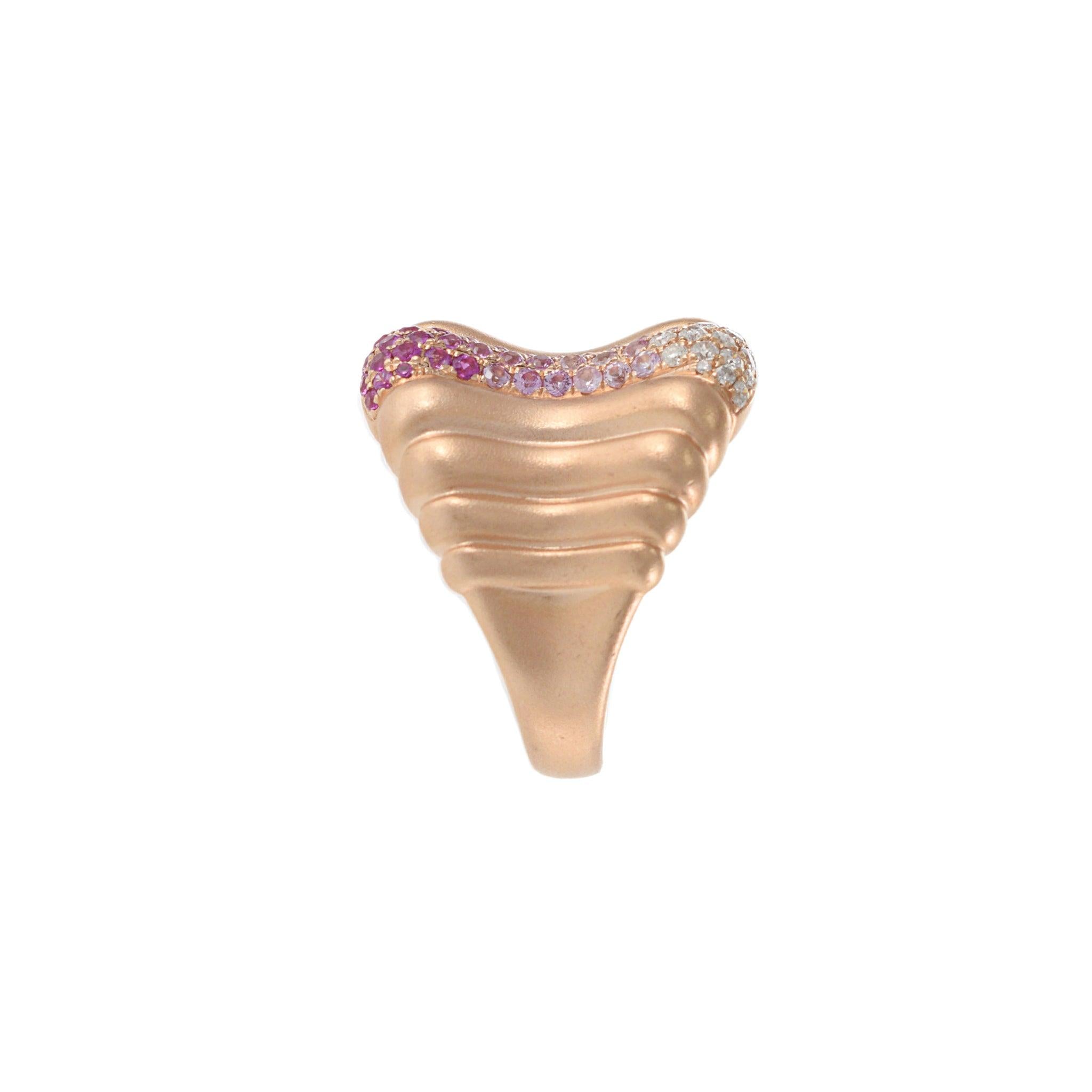 14KT Rose Gold Cigar Band Ring with Pink Sapphires and Diamonds