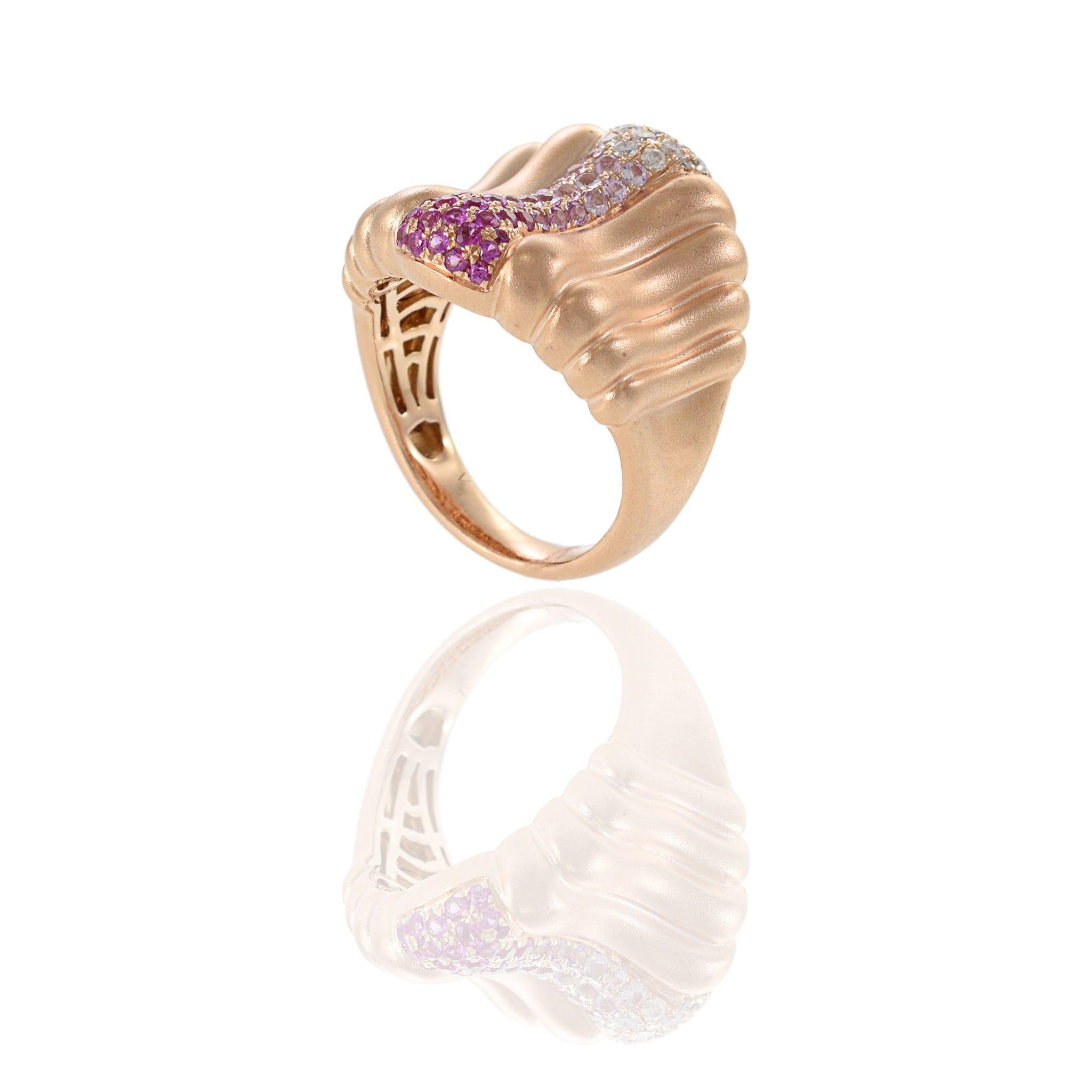 14KT Rose Gold Cigar Band Ring with Pink Sapphires and Diamonds
