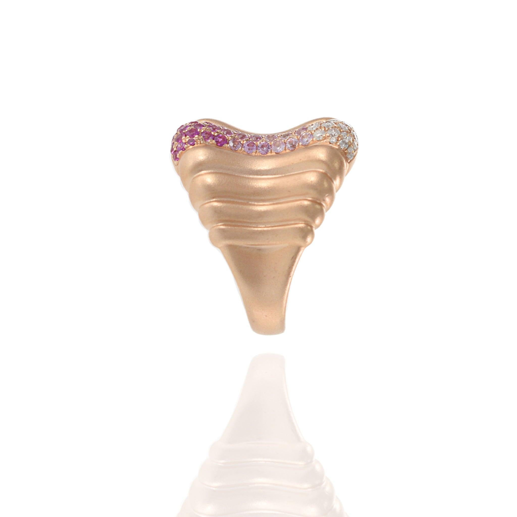 14KT Rose Gold Cigar Band Ring with Pink Sapphires and Diamonds