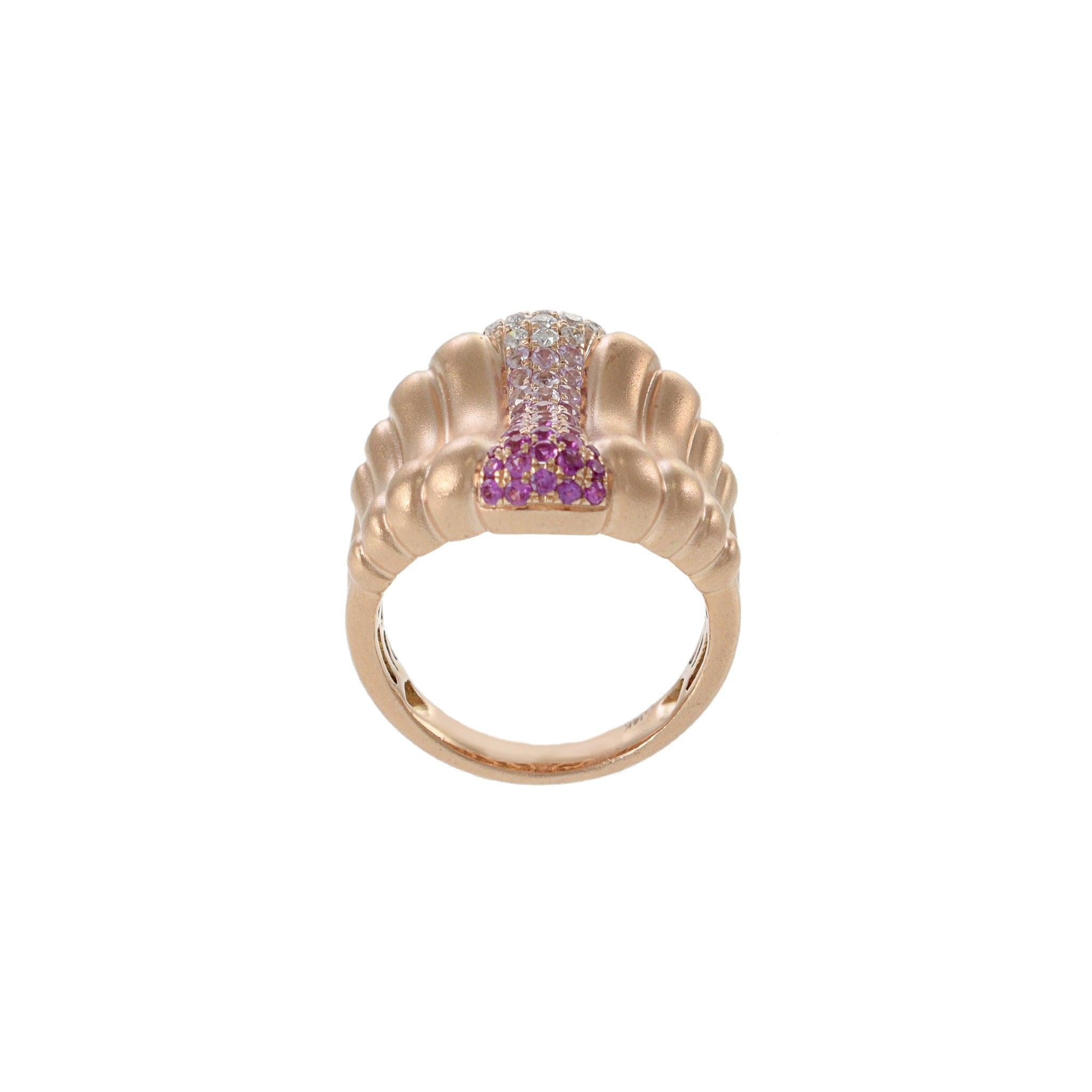 14KT Rose Gold Cigar Band Ring with Pink Sapphires and Diamonds