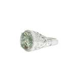 18KT White Gold Green Amethyst and Diamond Ring