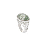 18KT White Gold Green Amethyst and Diamond Ring
