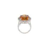 14KT White Gold Citrine and Diamond Double Halo Ring