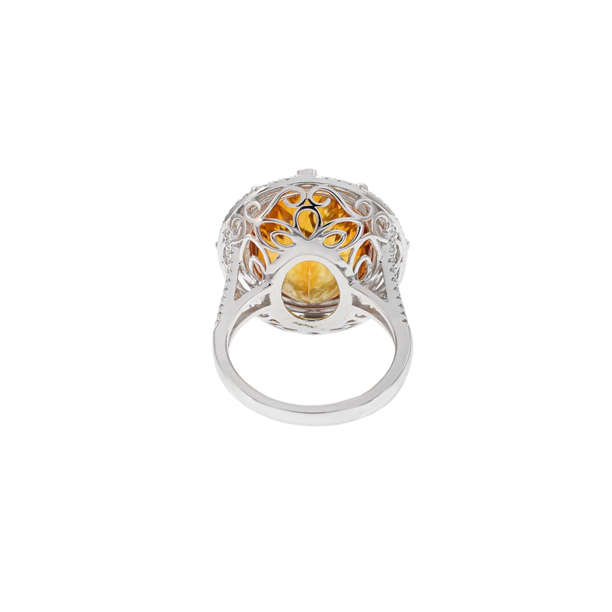 14KT White Gold Citrine and Diamond Double Halo Ring