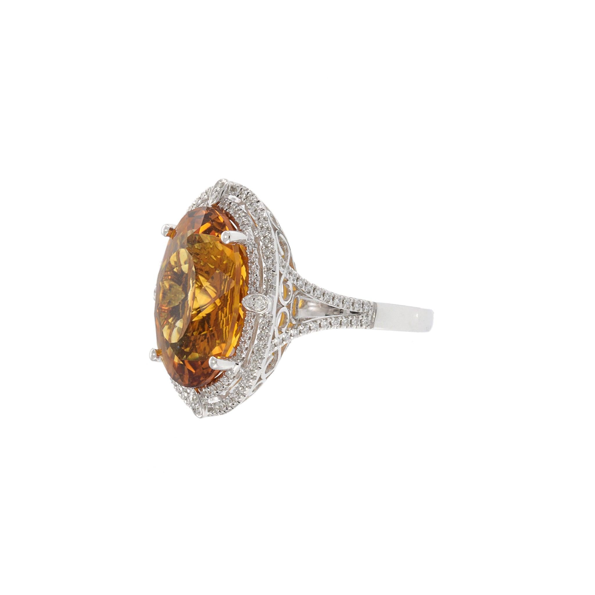 14KT White Gold Citrine and Diamond Double Halo Ring