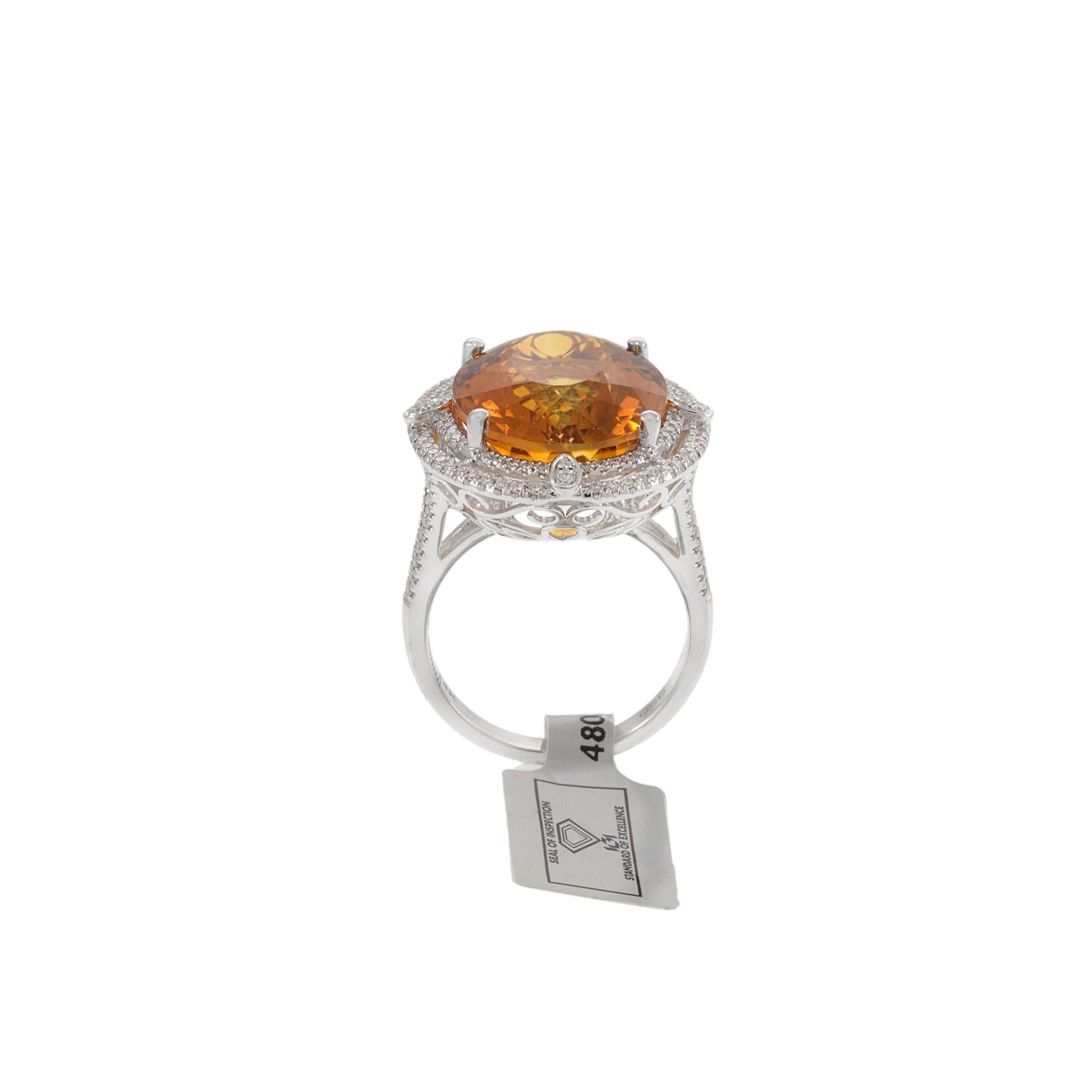14KT White Gold Citrine and Diamond Double Halo Ring