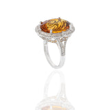14KT White Gold Citrine and Diamond Double Halo Ring