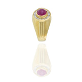 Vintage 1970s 14KT Yellow Gold Ruby and Diamond Cabochon Ring