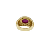 Vintage 1970s 14KT Yellow Gold Ruby and Diamond Cabochon Ring