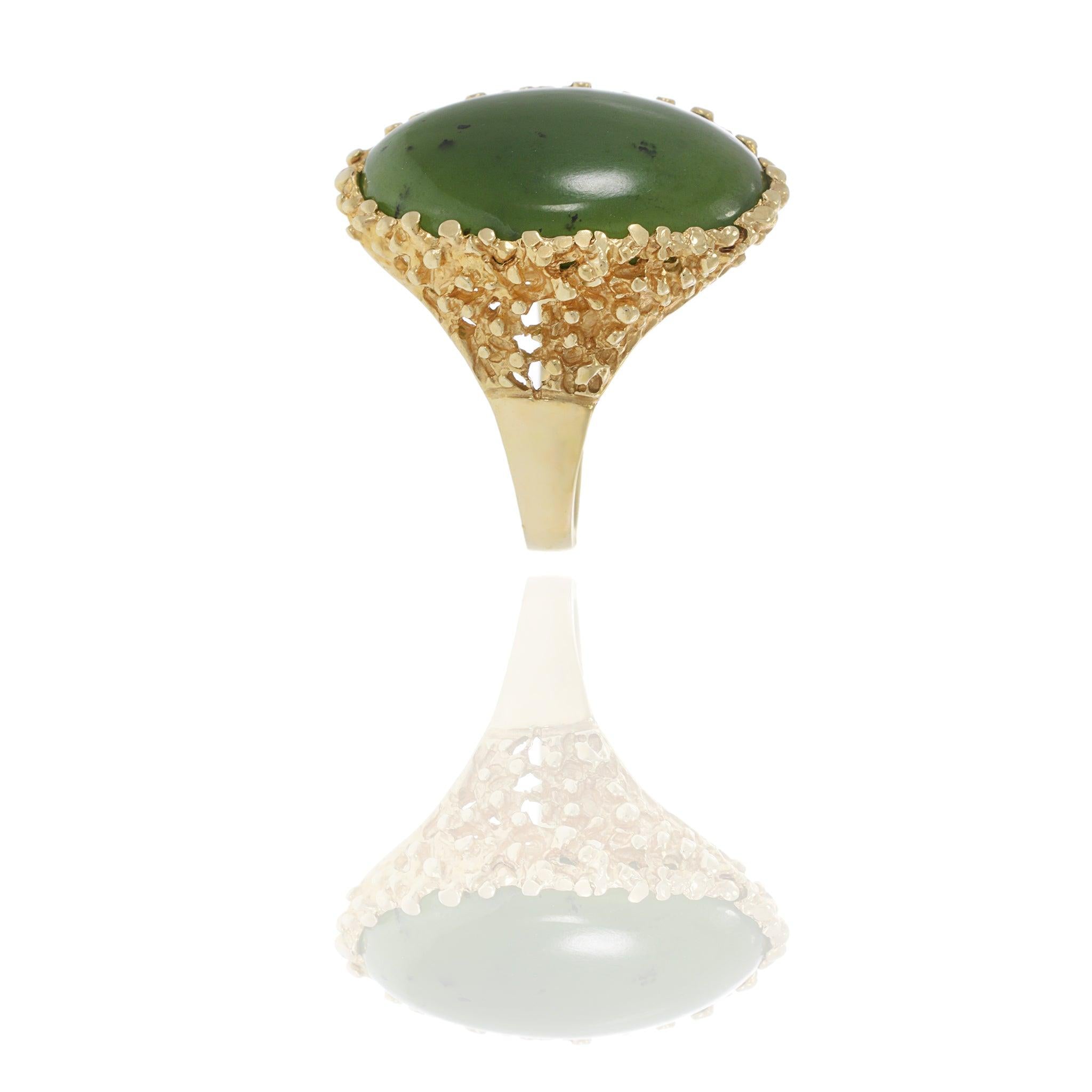 Men's Vintage Oval Jade Ring in 14KT Yellow Gold