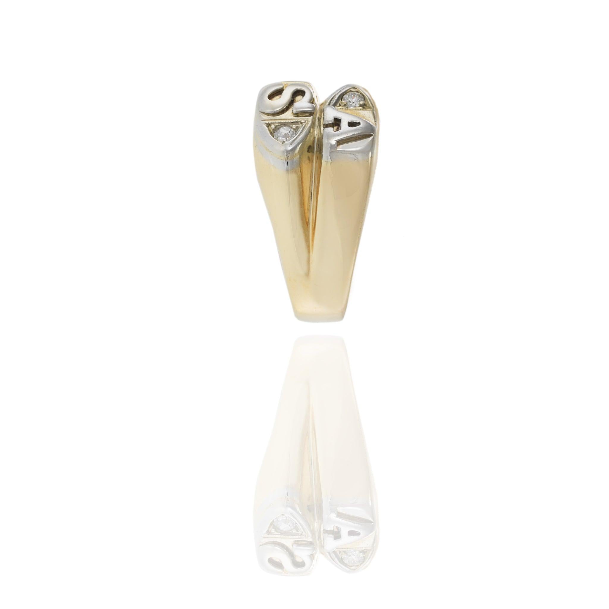 Vintage 14KT Yellow Gold A/S Initial Ring with Diamonds