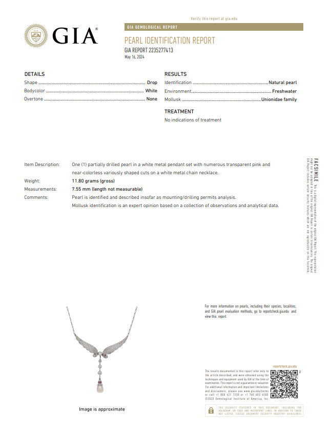 Antique Art Nouveau Era Platinum Diamond, Pearl & Ruby Angel Wings Necklace