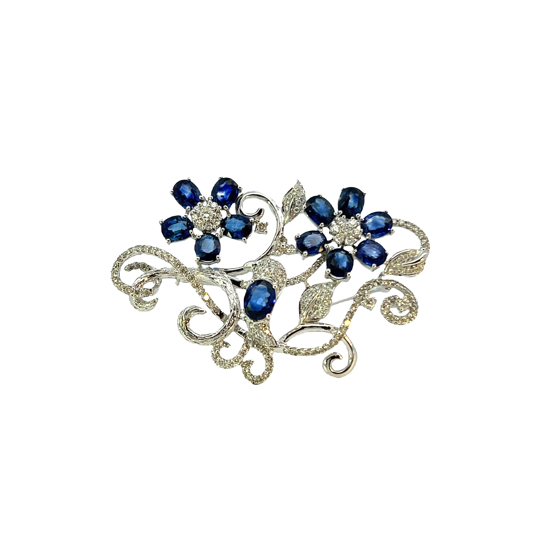Estate 18KT White Gold Sapphire Floral Pin