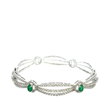 14KT White Gold Diamond And Emerald Scalloped Bangle