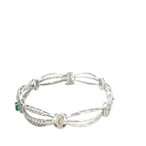 14KT White Gold Diamond And Emerald Scalloped Bangle