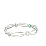 14KT White Gold Diamond And Emerald Scalloped Bangle