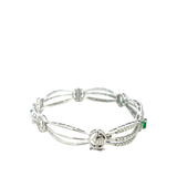 14KT White Gold Diamond And Emerald Scalloped Bangle