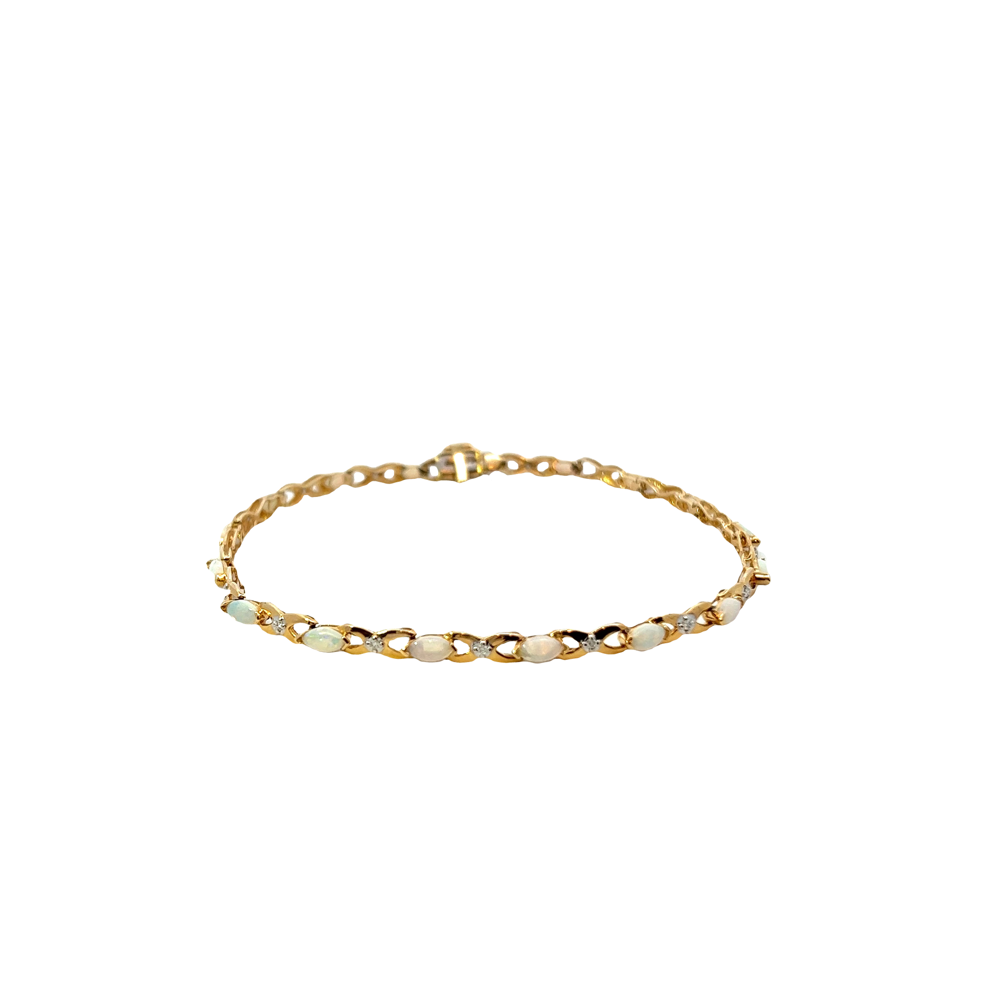 14KT Yellow Gold Round Cut Diamond And Opal Bracelet