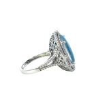 14KT White Gold And Round Cut Diamond Oval Opal Ring