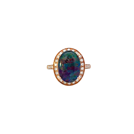 14KT Rose Gold Opal And Diamond Ring