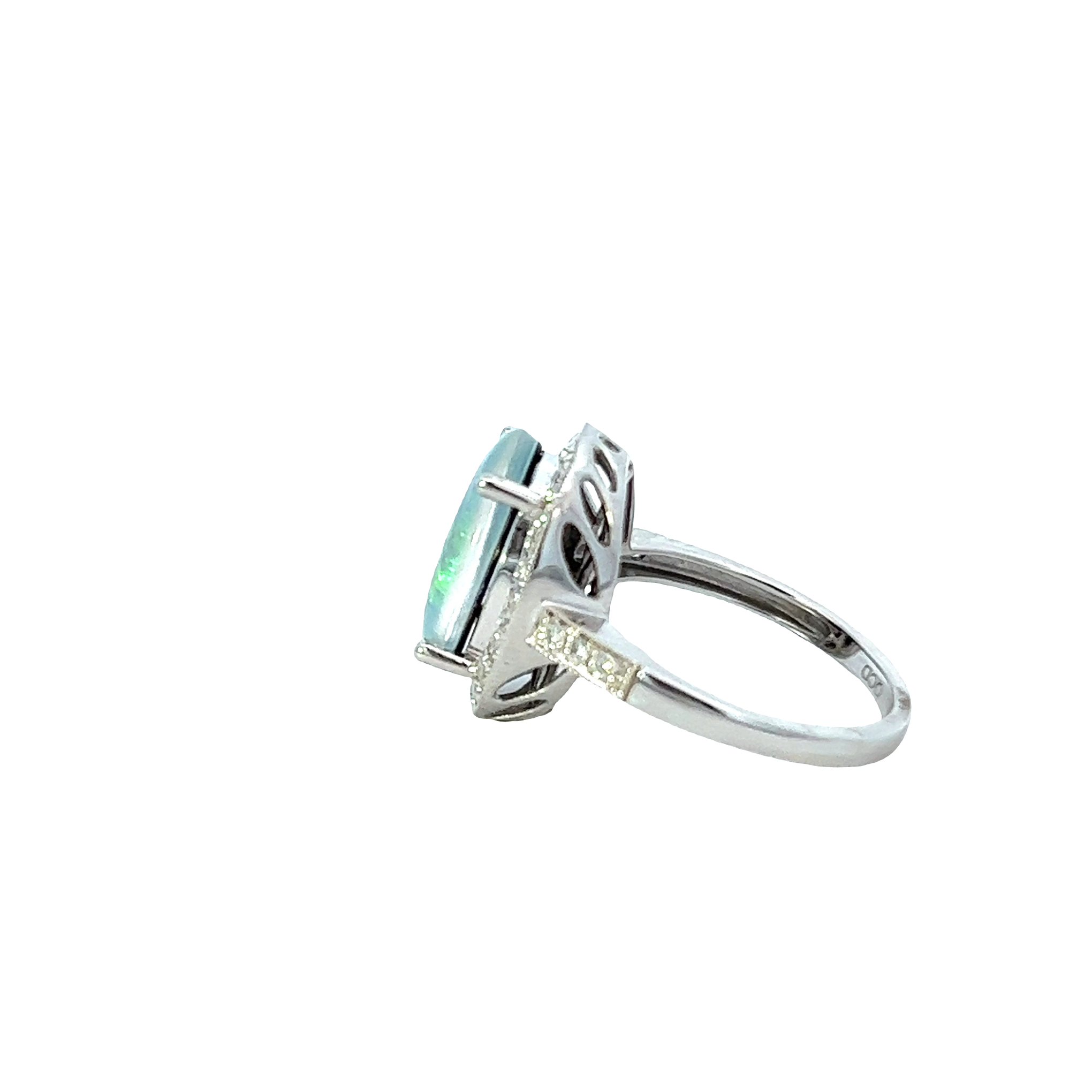 14KT White Gold Opal And Diamond Ring